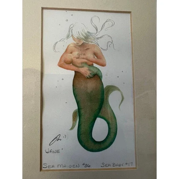 Framed Print Nursing Mermaid Sea Maiden #36 & Sea Baby #17 by Robert Kline Art - Picture 5 of 5